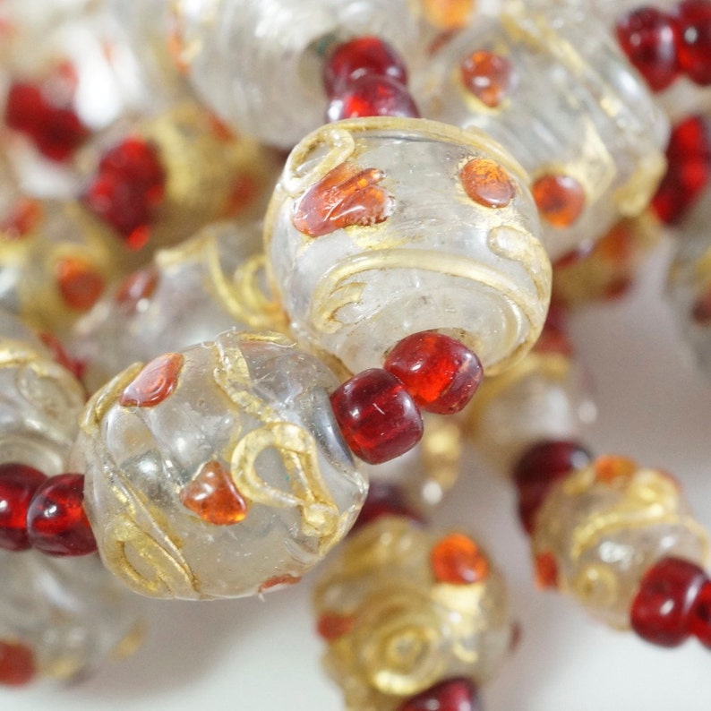 Pr Vintage Venetian Murano Millefiori Beads Aventurine White Square Rectangles
