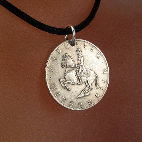 horse jewelry. Horseback  Riding.  AUSTRIA coin necklace. Austrian lipizzaner stallion. Sound of Music.dressage. schilling. Vienna No.001344