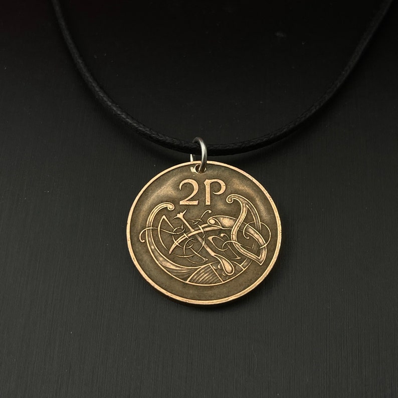 IRISH COIN Necklace Ireland coin celtic bird knot pendant eire. 2p pence love knot . mens jewelry. CHOOSE year key ring charm image 9