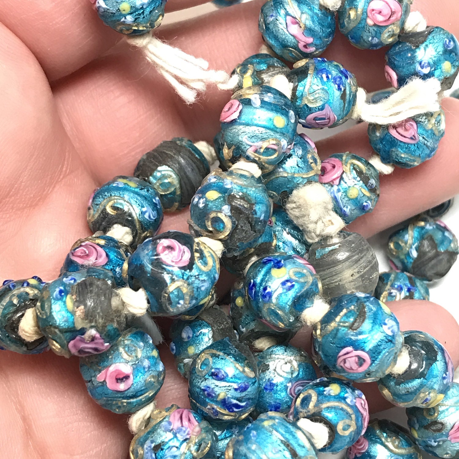 Antique wedding cake beads. GLASS beads. foil. Etsy