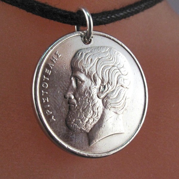 ARISTOTLE necklace. Greece COIN  necklace pendant. Vintage Greek apaxma drachma No.001276