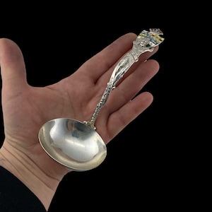 1900s Dobbin sterling enamel figural Indian head ladle - 925  antique Canada  silver souvenir spoon
