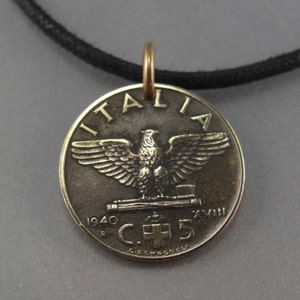 ITALIAN COIN necklace. ITALY coin pendant. bird coin. spread eagle coin. animal coin. 1940 Italia charm. choose year. No.001306