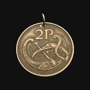 IRISH COIN Necklace Ireland coin celtic bird knot pendant eire. 2p pence love knot . mens jewelry. CHOOSE year key ring charm image 8