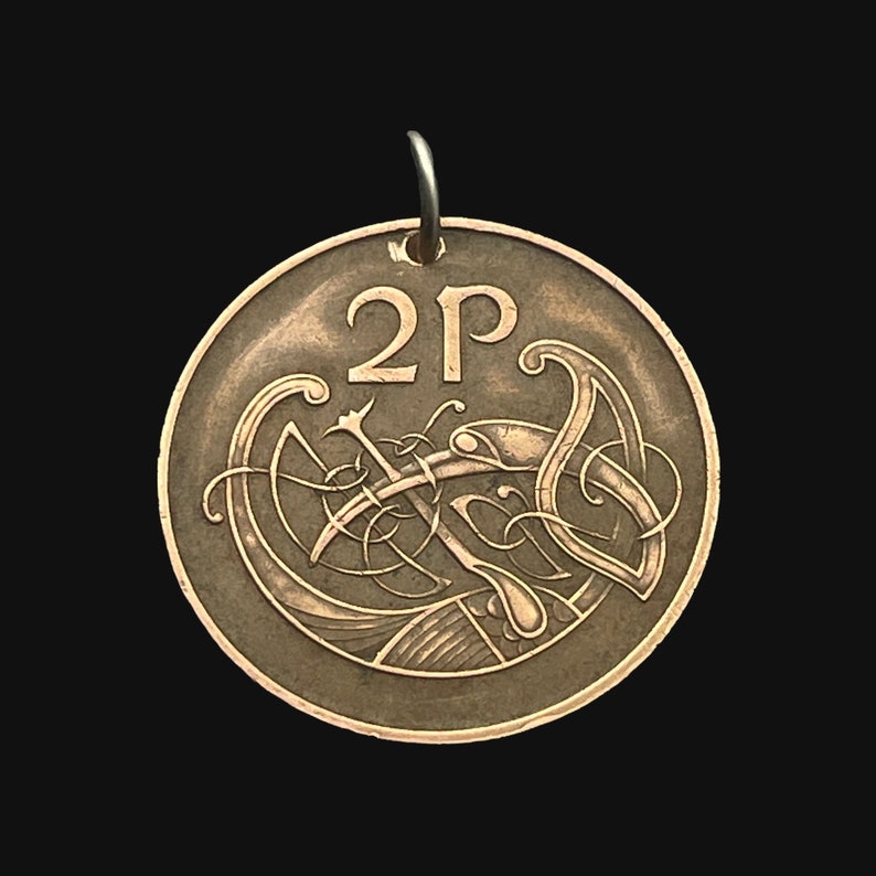 IRISH COIN Necklace Ireland coin celtic bird knot pendant eire. 2p pence love knot . mens jewelry. CHOOSE year key ring charm image 8
