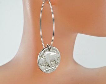 Nikkel oorbellen / buffeloorbellen / munten buffelkop / oorbellen Indiase hoofd / Amerikaanse oorbellen / muntoorbellen / muntsieraden nr. 0066