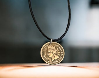 United States penny necklace pendant  - penny charm -Indian Head pendant - USA coin jewelry -boho jewelry  No.00832