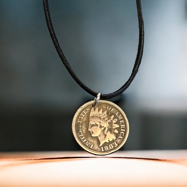 United States penny necklace pendant  - penny charm -Indian Head pendant - USA coin jewelry -boho jewelry  No.00832