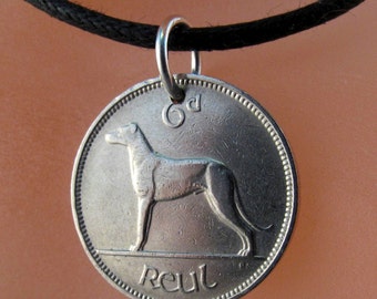 dog necklace - Irish  coin necklace -  Ireland coin jewelry -  wolfhound eire Charm  - mens necklace  No.00782