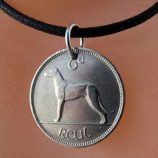 dog necklace - Irish  coin necklace -  Ireland coin jewelry -  wolfhound eire Charm  - mens necklace  No.00782