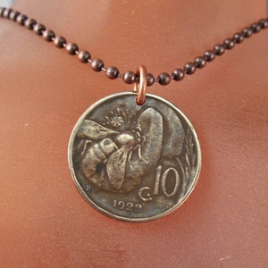 Coin jewelry ITALY COIN necklace italian vintage centissimo coin honey bee flower chain choose year No.001064 image 3