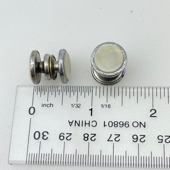 Deco Cuff Links. Shell Snap Cuff Links. White Sil… - image 8