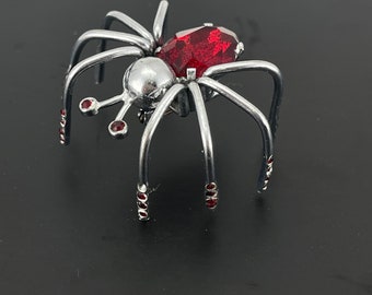 Antique Czech spider brooch. figural red rhinestone insect pin Jewelry.  No.001317