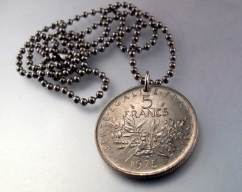 FRANCE coin necklace - french coin - Franc - liberte égalité fraternité - liberty -république française  - mens coin No.001393