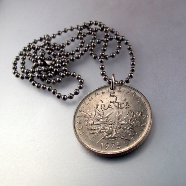 FRANCE coin necklace - french coin - Franc - liberte égalité fraternité - liberty -république française  - mens coin No.001393