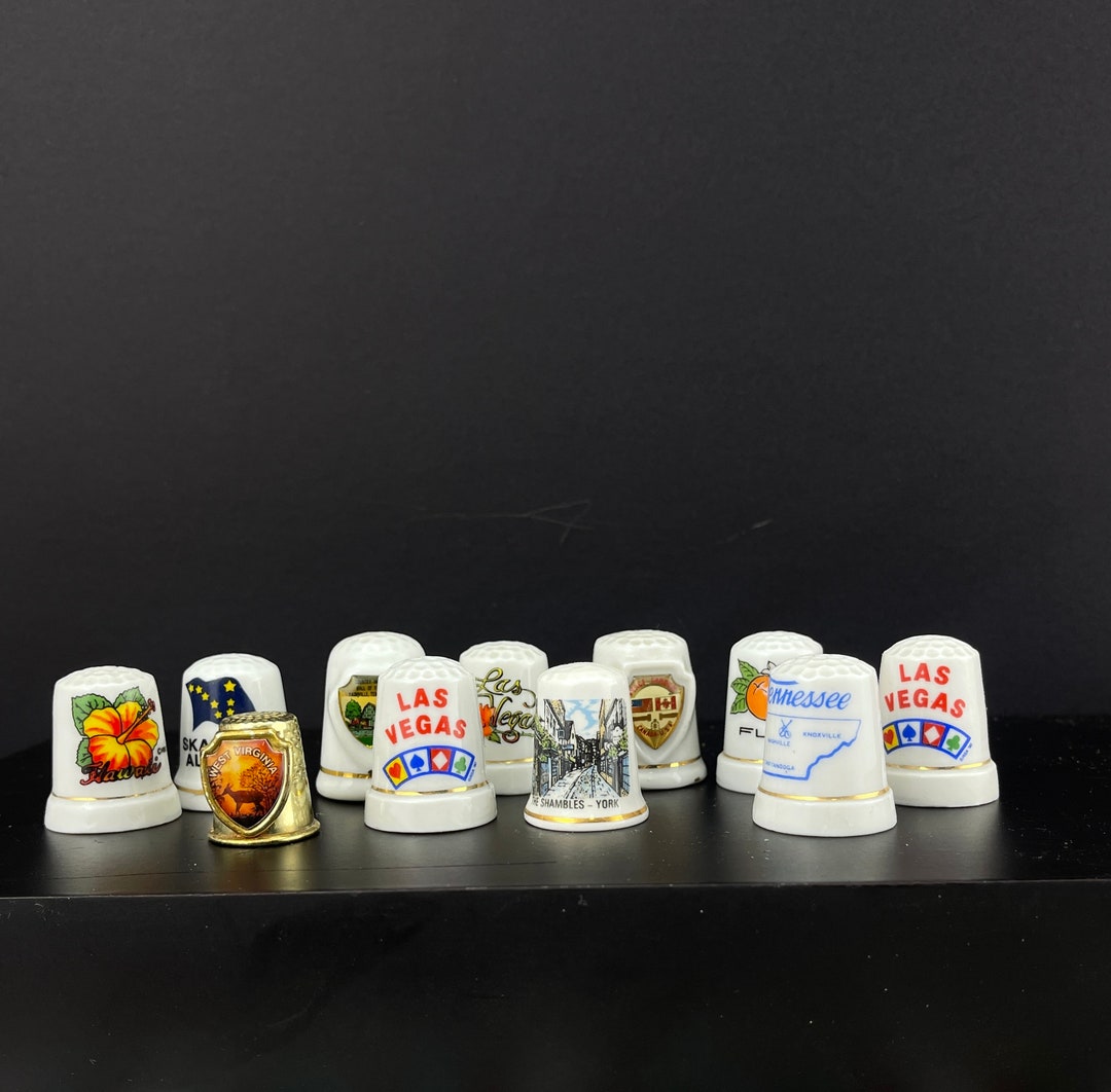 Vintage Thimble Collection Lot of 11 USA Thimbles York Las Vegas Alaska