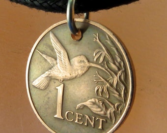 Bijoux en pièce de monnaie - colibri - COLLIER trinidad - pièce de monnaie oiseau tobago - cuivre - choisissez l'année n ° 001188