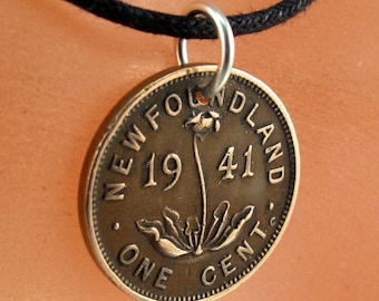 NEWFOUNDLAND coin necklace. Canadian jewelry. Canada. newfie. Penny. flower coin plant. Canada Coin Charm Pendant. choose year NO.00986