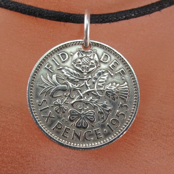 Geboortejaar Sixpence ketting. ENGELAND munt charme. geluksmunt. bruids bruiloft munt. kies het jaar UK nr. 00750