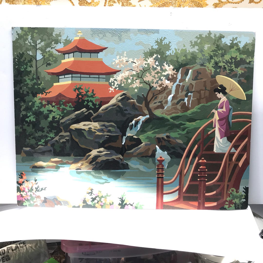 Large Paint by Number Japanese Geisha Asian Pagoda Etsy