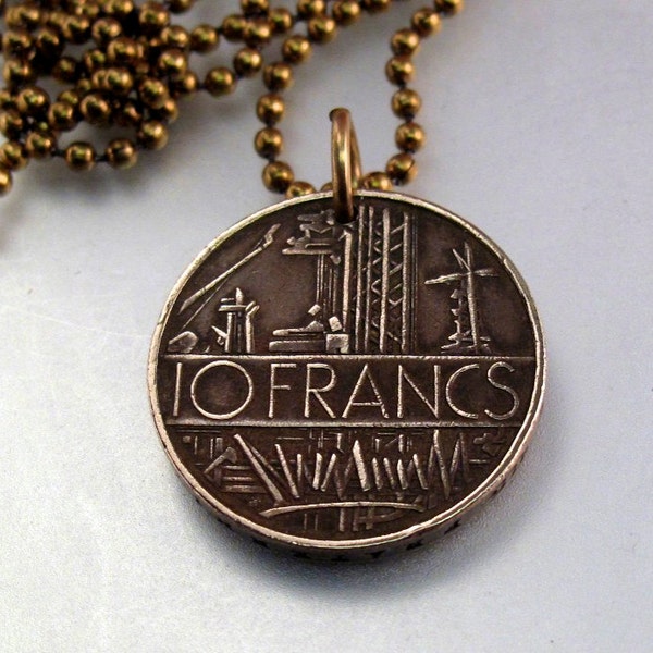 ART DECO NECKLACE /  France coin jewelry /  french coin necklace / mens jewelry / mens  coin pendant / franc republique francaise No.00884