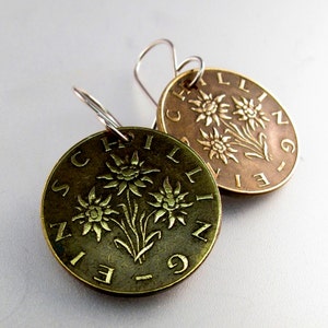 Edelweiss earrings //  AUSTRIA jewelry // Sound of Music gift //  coin earrings //  flower earrings No.00367