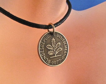 Germany Coin Charm Necklace - German  pfennig - mens coin jewelry -  Germany souvenir   - coin necklace- Berlin - Munich   No.001250