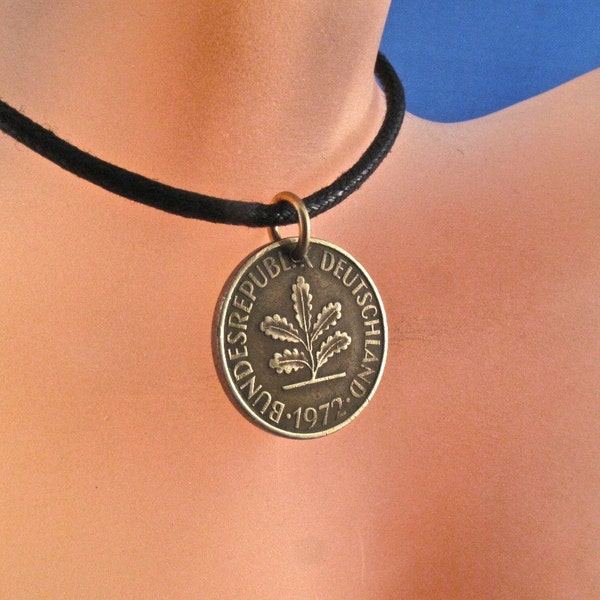 Germany Coin Charm Necklace - German  pfennig - mens coin jewelry -  Germany souvenir   - coin necklace- Berlin - Munich   No.001250