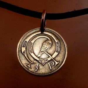 IRELAND necklace. Irish charm. celtic bird coin charm irish. harp music. gift. key chain. No.001906