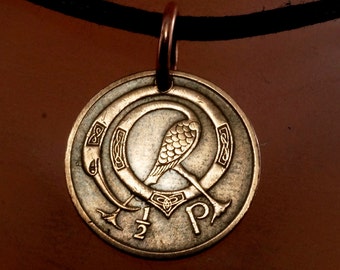 IRELAND necklace. Irish charm. celtic bird coin charm irish. harp music. gift. key chain. No.001906