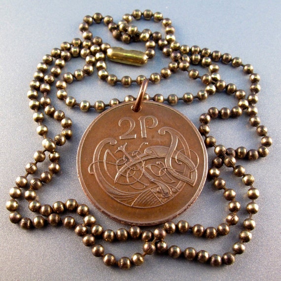 vintage IRELAND Necklace  - Celtic necklace  -  ireland coin  -  irish jewelry -  music necklace. CHOOSE YEAR . No.00988