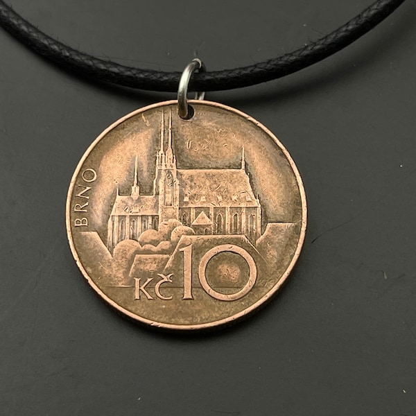 CZECH  Jewelry. Castle Necklace . Czechoslovakia Charm. Coin Pendant . Prague Castle Coin Necklace. Boho Necklace. Bohemian Jewelry No.00969