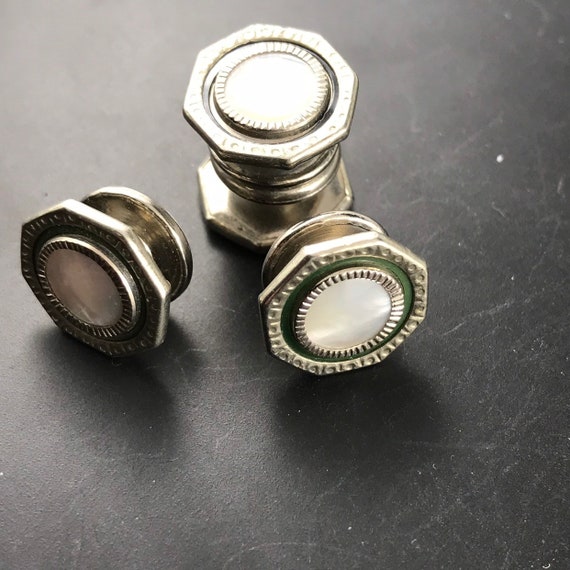 Edwardian  Cuff Links.  Shell Snap Cuff Links. Bl… - image 4