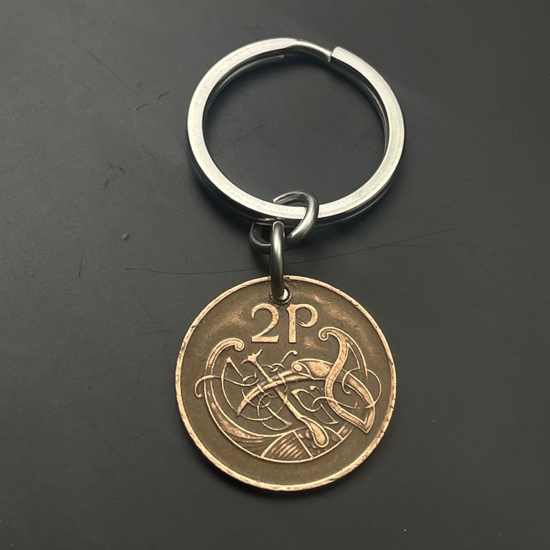 IRISH COIN Necklace Ireland coin celtic bird knot pendant eire. 2p pence love knot . mens jewelry. CHOOSE year key ring charm image 6