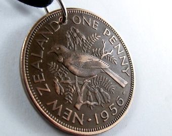 NEW ZEALAND Jewelry . New Zealand Coin Jewelry. Bird  pendant / bird coin /  nature gift / bird lover gift. Tui Bird  No.00881