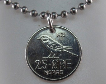 Bird COIN JEWELRY - Noorse ketting met muntstuk. Noorwegen erts. Noorwegen. mees. mees. vogel.  dierenketting.  Nr.001368