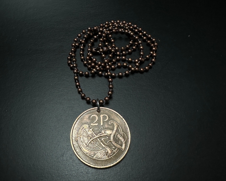 IRISH COIN Necklace Ireland coin celtic bird knot pendant eire. 2p pence love knot . mens jewelry. CHOOSE year key ring charm image 7