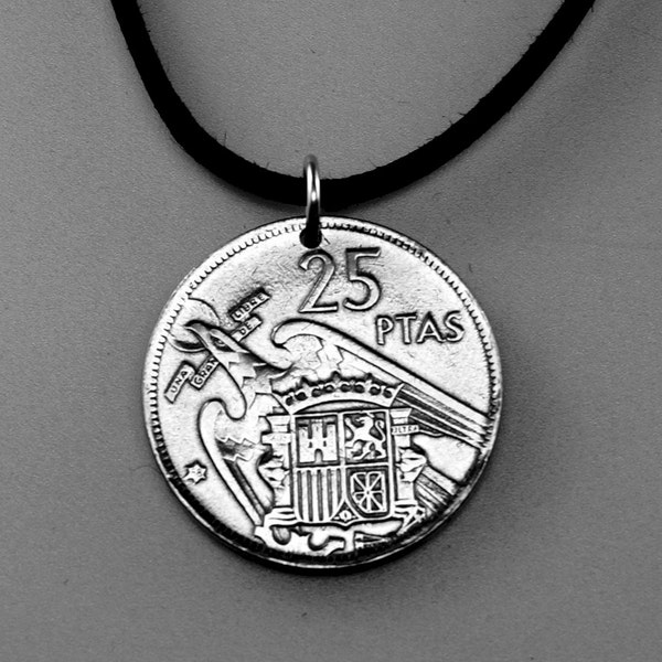 vintage SPAIN necklace - Spanish coin  jewelry - madrid  charm - mens coin - mens pendant - spaniard -  PartsForYou No.001692