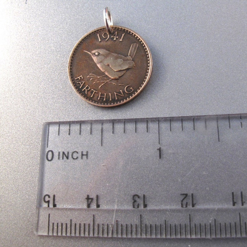ENGLAND COIN NECKLACE wren coin jenny coin bird charm pendant England sterling bail . Choose birth Year . personalize . No.00926 image 4