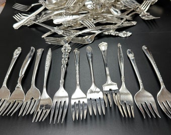 Mismatched  Dessert Forks, small Salad Forks,   Bulk Silverware, Vintage Flatware Orphan Cutlery Wedding Shower Bridal Tea Party Shabby Chic