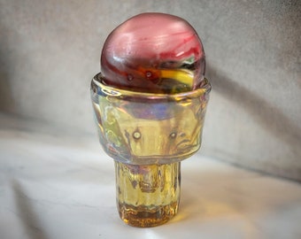 Ione Thorkelsson signed art glass paperweight ice cream cone Canadian art glass artist Manitoba