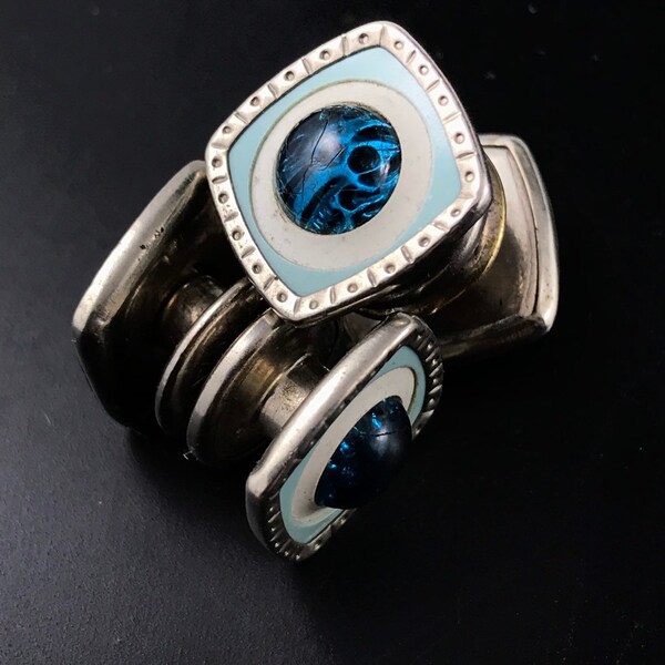 Turquoise Blue Snap Cuff Links.  Deco CuffLinks.  1920s Formal Wear . Tuxedo   No.002010