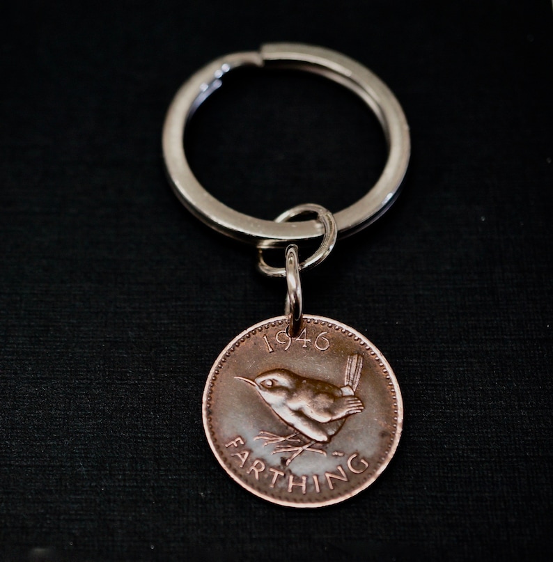 ENGLAND COIN NECKLACE wren coin jenny coin bird charm pendant England sterling bail . Choose birth Year . personalize . No.00926 image 3