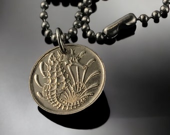 SEAHORSE charm. Seahorse pendant. SINGAPORE  coin necklace . seahorse jewelry .  animal coin jewelry CHOOSE year No.00736