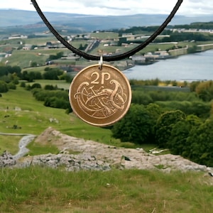 IRISH COIN Necklace Ireland coin celtic bird knot pendant eire. 2p pence love knot . mens jewelry. CHOOSE year key ring charm image 4