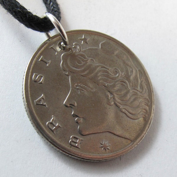 BRAZIL neckalce. Brazilian COIN PENDANT charm necklace  .  20 centavos  .  derrick .  Brasil  .  south america  No.00890