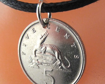 ALLIGATOR NECKLACE -  crocodile jewelry -  JAMAICAN coin jewelry. animal coin. gator.  boys gift No.00925