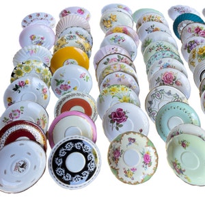 Select 10 or 5 Orphan Saucers Bone China England mismatch saucers Aynsley Spode, Foley, bridal shower wedding -tea party-craft