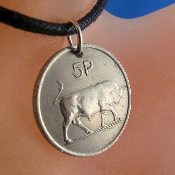 BULLMARKET necklace. IRISH necklace . Rodeo necklace. mens pendant. IRELAND jewelry harp music . Erie taurus. zodiac. ox. cow. wallstreet.