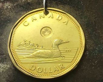 Canada LOON NECKLACE. Loon Coin. mens coin pendant. Canada pendant  No.00678